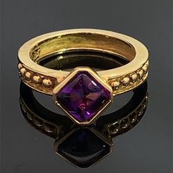 New Beaded Solid 18kt Gold W Bezel Amethyst 