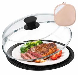 3-in-1 Glass Microwave Splatter Cover for Food,10in Glass Microwave Cover