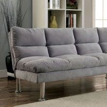 New Futon Sofa.  Microfiber Fabric / Chrome Legs.  Grey/Navy/Brown.  Free Delivery!