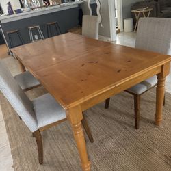 Wood Dining Table + 4 Upholstered Chairs