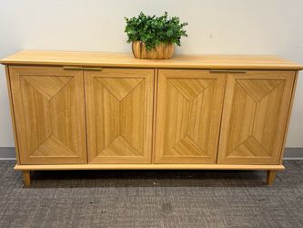 65-Inch Buffet Cabinet✨Modern Farmhouse Credenza for Coffee Bar, Kitchen, or Living Room, Natural Oak Finish. ✅Dimensions:15.4"D x 65"W x 30.7"H 💰1