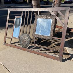 Large Bronze Entryway Ornamental Metal Wall Decor With Mirrors