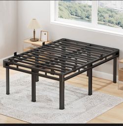 Full Size Black Metal Platform Bed Frame with Slats