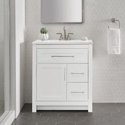 Clady 30 in. Single Sink White Bath Vanity with Silver Ash Cultured Marble Top $199