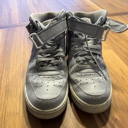 10.5 Nike Air Force 1 High Top Gray White Lace Up Men's Sneakers Leather Rubber