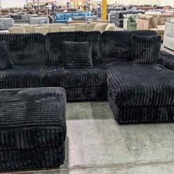 New Corduroy Sectional Couch With Ottoman / Free Delivery 