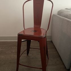 Set Of 4 Red Metal Bar Stools