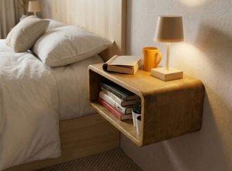 Hofina Curved Wooden Floating Nightstand — Cape Town Color — Solid Wood, Handmade