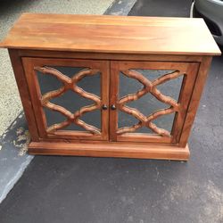 Two-Door Oak Cabinet Mirrored Front 41” Length, 31” Height, 16” Depth Very Heavy EUC!