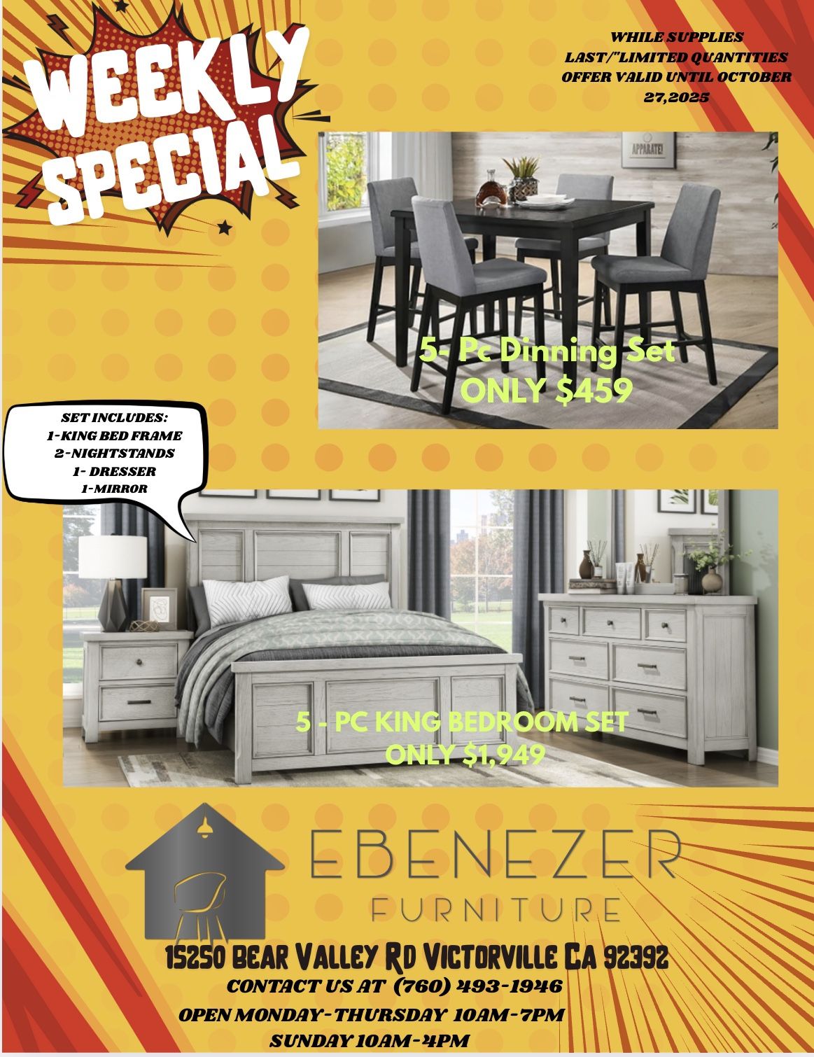 5 Pc King Bedroom Set/ 5Pc Dinning Set