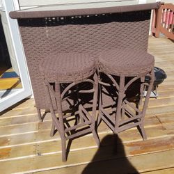 Bar Table  With Glass Top And Two Chairs 