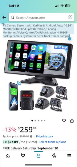 RV Camera System with CarPlay & Android Auto, 10.36'' Monitor with Blind Spot Detection/Parking Monitoring/Voice Control/DVR/Navigation, 4 1080P Backu