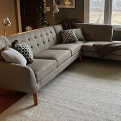 Gray Millette Mid-Century Modern 111” by 80” Sectional Sofa by George Oliver