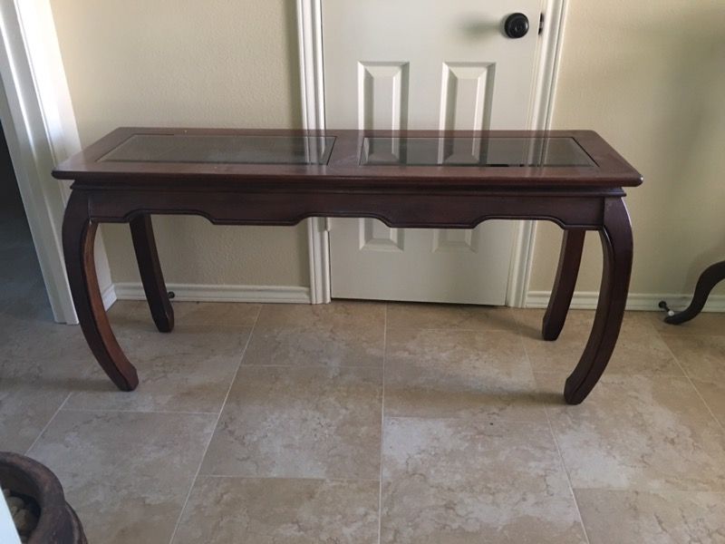 Wooden Sofa table with glass inserts