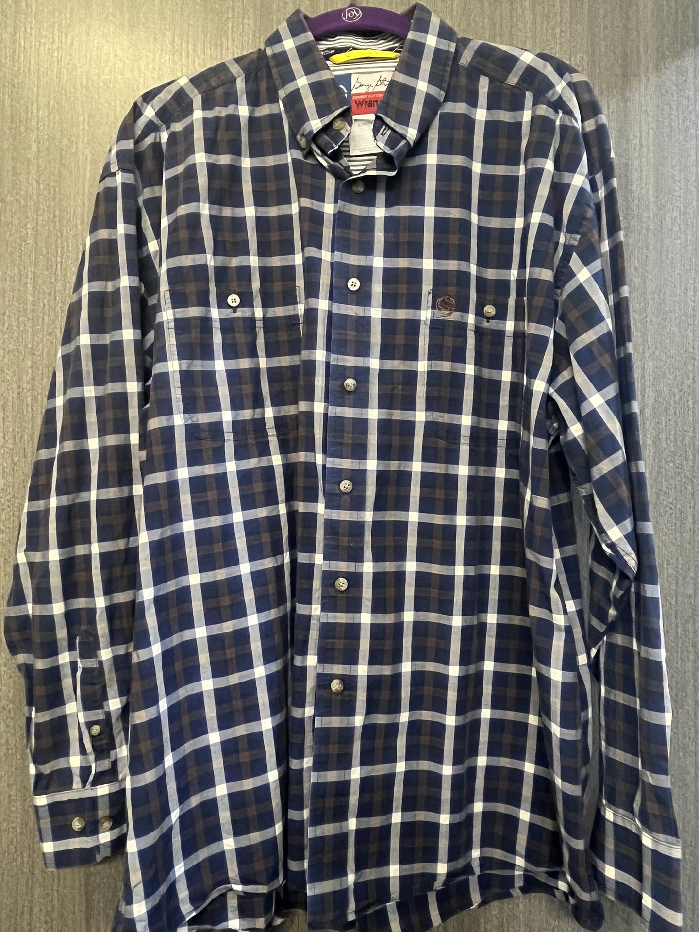 Wrangler George Strait Blued Plaid Button Up Long Sleeve Shirt Size XL