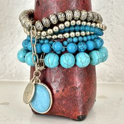 Turquoise And Gold Bracelet Set