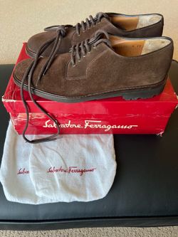 Salvatore Ferragamo Mens Shoes Size 8 D Caffe Buc Suede Calf Dark Brown