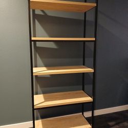 NEW Crate & Barrel 5 Tier Layer Solid Wood Heavy Mental Frame Shelf Bookcase Decor Home Office