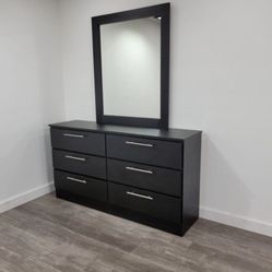 BLACK DRESSER WHIT MIRROR - CÓMODA CON ESPEJO COLOR NEGRO 