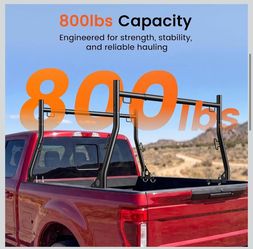 JY PERFORMANCE Truck Bed Ladder Racks, 800 lbs Capacity, Non-Drilling Pickup Cargo Carrier, Steel, 49"-73" Adjustable, J-Bolt Mount, for Kayak, Lumbe