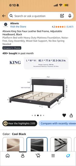 Allewie King Size Faux Leather Bed Frame Black