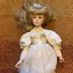 Vintage Porcelain Doll. Cracks On Legs. Small Stain On Dress