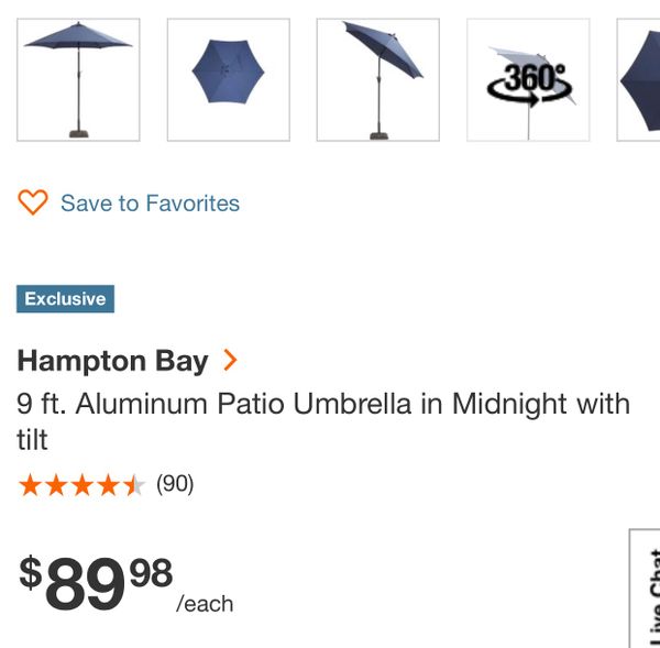 New Hampton Bay Midnight Blue 9ft Tilting Patio Umbrella For 60