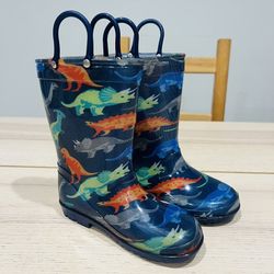 Kids youth toddlers boys navy with colorful dinosaurs print rain boots size 12