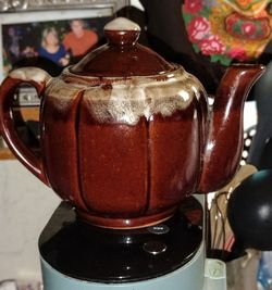 Vintage Mid-century Brown Drip Ceramic Teapot with Lid