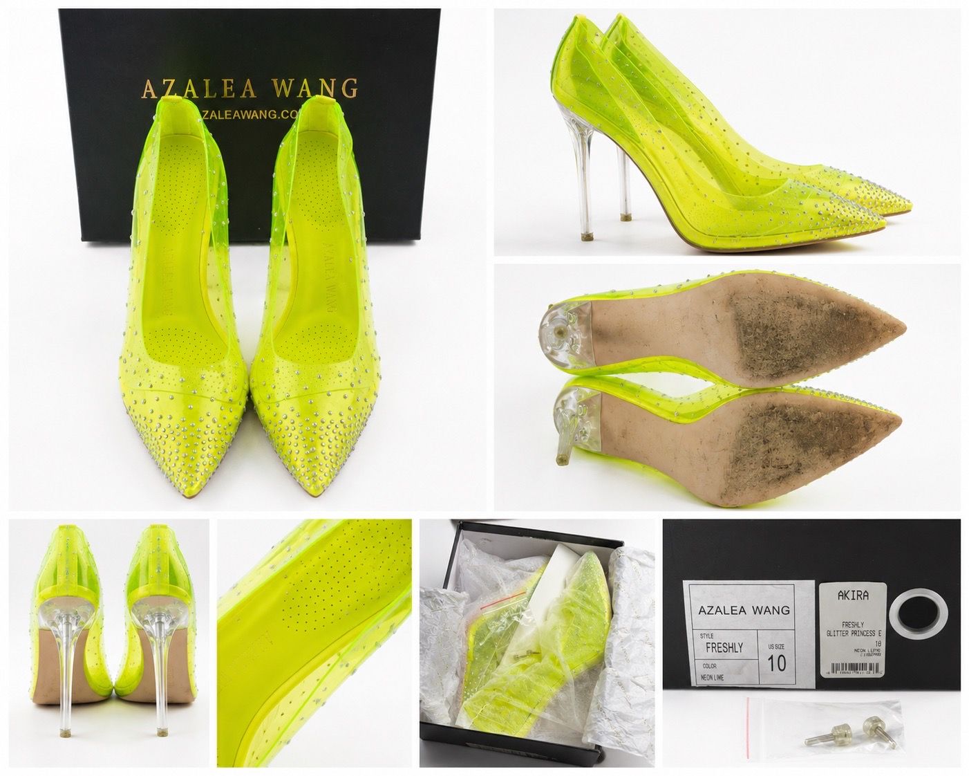 Azalea Wang Freshly Neon Lime Rhinestone Heels Size 10 w/ Box