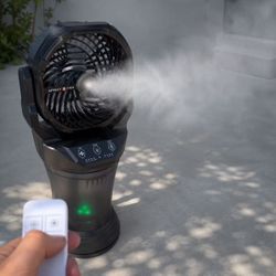New In Box 2 Liter Capacity Portable Camping Outdoor Mist Water Spraying Oscillating Fan 30000mAH Battery Last Up To 8 Hours Use 