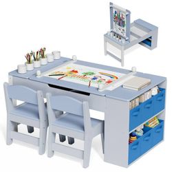 Kids Art Table and 2 Chairs Set, 2 in 1 Easel & Toddler Craft Table and Chairs S