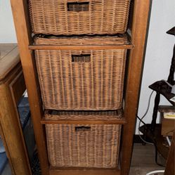 Wicker And Wood Dresser With Three Drawers