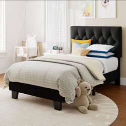 Black Tufted Upholstered Platform Bed Frame