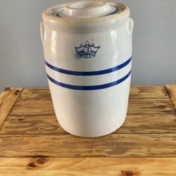 Vintage Butter Churn Crock 3 Gallon Robinson Blue Crown with Short Dasher
