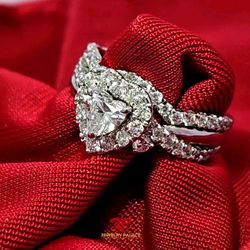 egant Heart Diamond Ring Set 14K White Gold 1.40ctw Diamond 0.43ctw Heart Solitaire