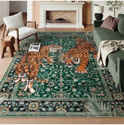 Green Floral Tiger Oversized Area Rug ✨new