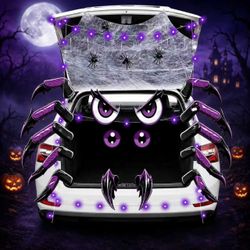 Halloween Trunk Or Treat Car Decorations Kit with Spider Web and LED Light