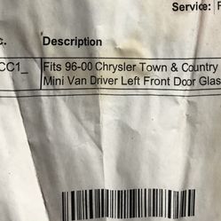 96-00  chrysler town &country mini van driver left front door glass