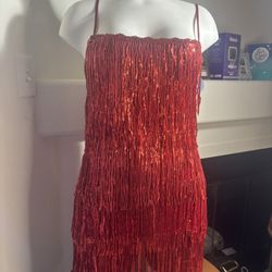 ✨ Red fringe & sequin dress ✨ Perfect for parties, events, or performances. Size small/medium with adjustable straps. Shine and stand out with every m