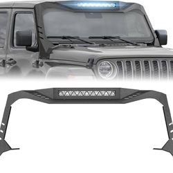 JT JL Madmax Windshield Frame Cover for Roof, Sun Visor, Armor with LED Light Bar, Compatible with Jeep Gladiator JT and Wrangler JL JLU 2018-2025 (Ex