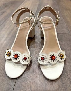 Tory Burch Marguerite floral cutout mid block heel sandal women's US 9.5/ EUR 40.5