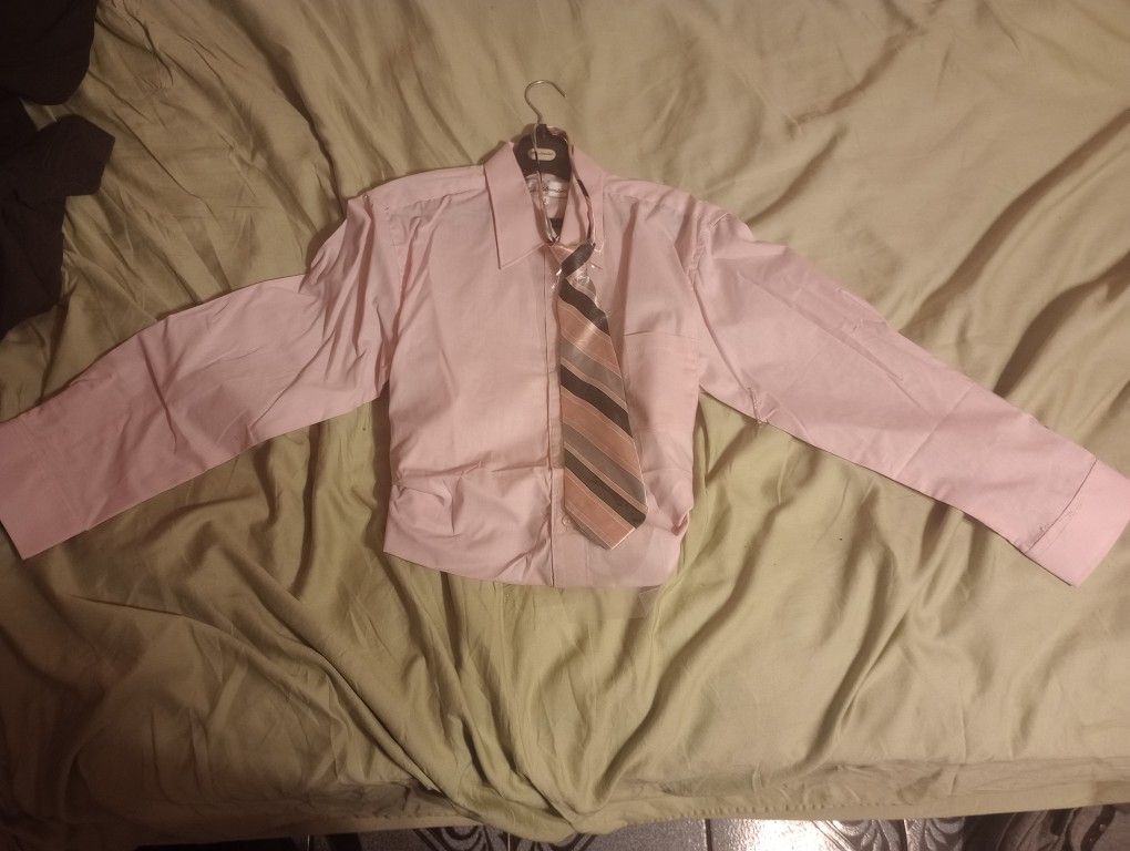 Size 12 Pink Shirt And Tie For Little Boys