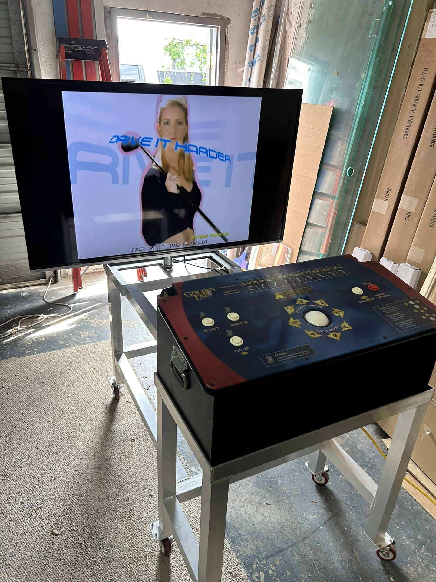Golden Tee Golf Game, TV and Custom Stand