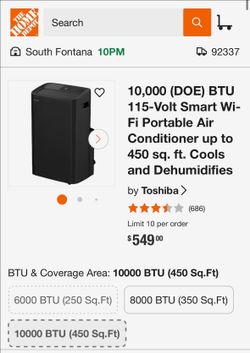 Toshiba 10000 btu portable AC