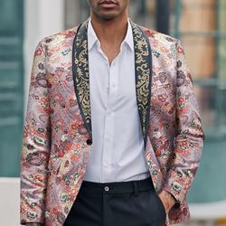 COOFANDY Men's Floral Tuxedo Jacket Luxury Embroidered Blazer Prom Party Dinner Suit Jacket Size Large 