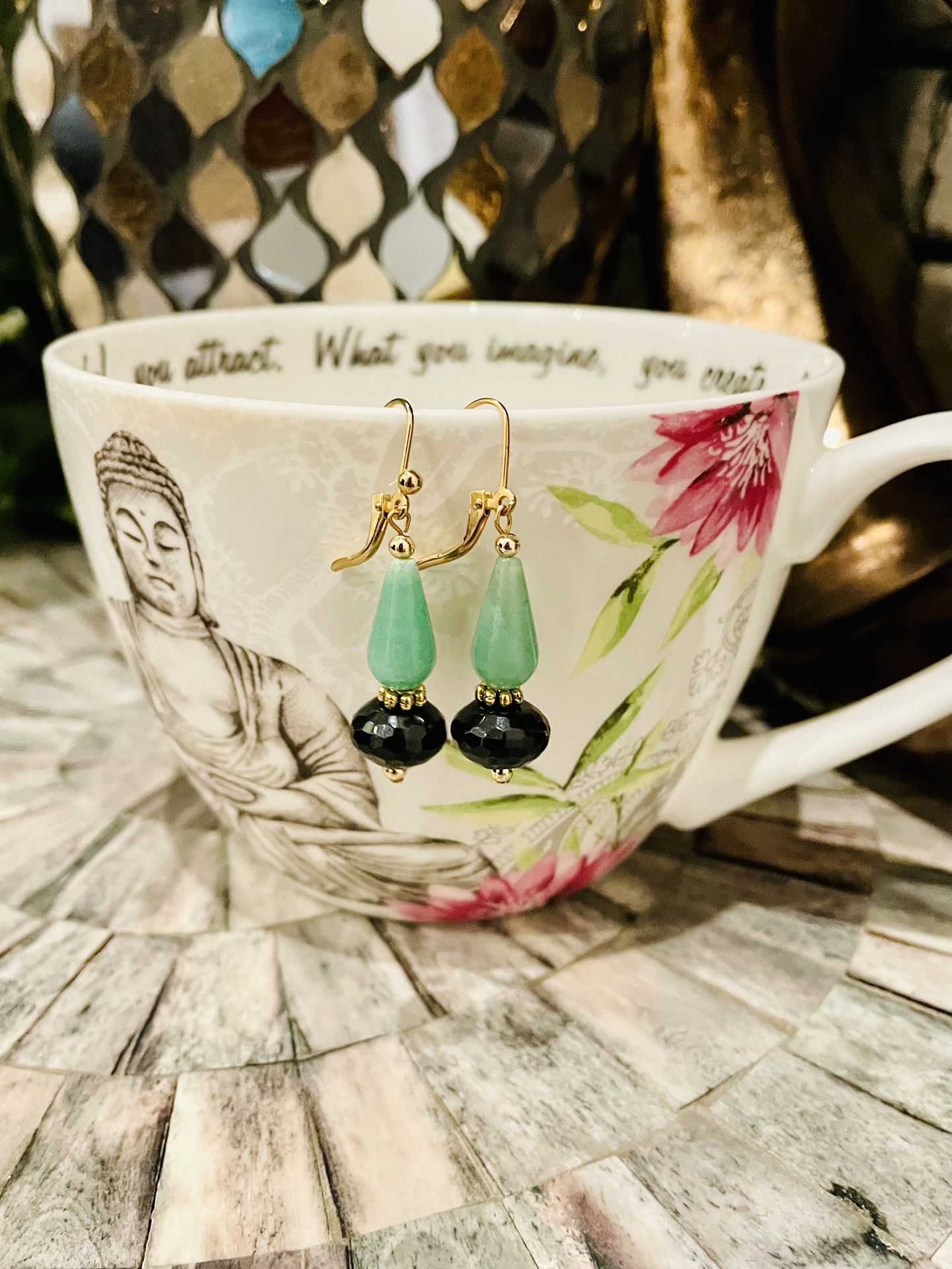 Jade And Black Onyx Earrings