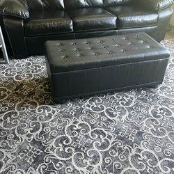 Black Leather Couch, Loveseat, and Ottoman W/