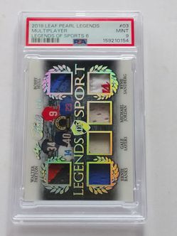 2018 LEAF PEARL 6/9 MEMORABILIA HULL/BANKS/SAYERS/JORDAN/SANDBERG/PAYTON PSA 9 POP 1