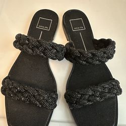 Womens Sandals Size 10 Black Rhinestones 